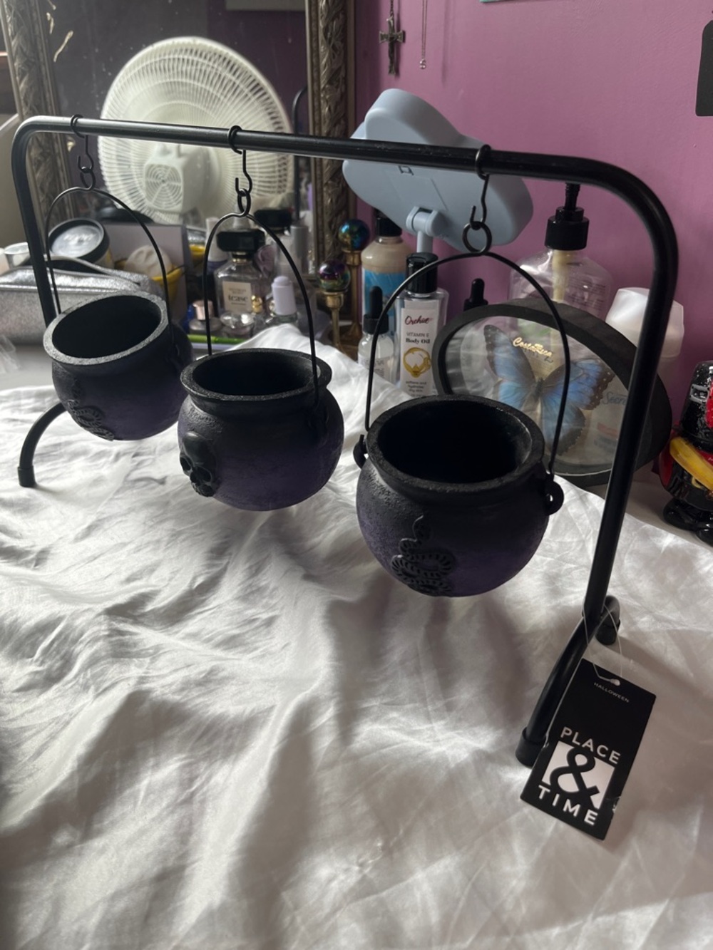 Place & Time Black Purple Hanging Cauldron Trio - Home Holiday Décor
